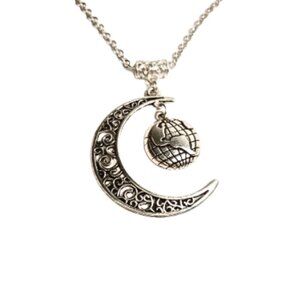 Planet Earth And Crescent Moon Necklace